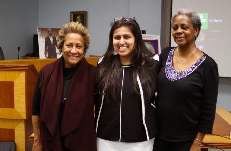 Mayor Sadaf Jaffer (center) welcomed authors Beverly Mills (left) and Elaine Buck (right) to Montgomery on March 5 to speak to a large and appreciative audience on the history of African American settlers in the sourland region.