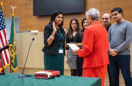 Neena Singh is sworn in as Montgomery Mayor by Congresswoman Watson-Coleman